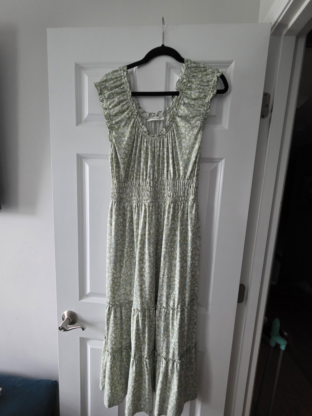 Lucky Brand Pale Green Floral Maxi Dress with Ruffle Sleeves
